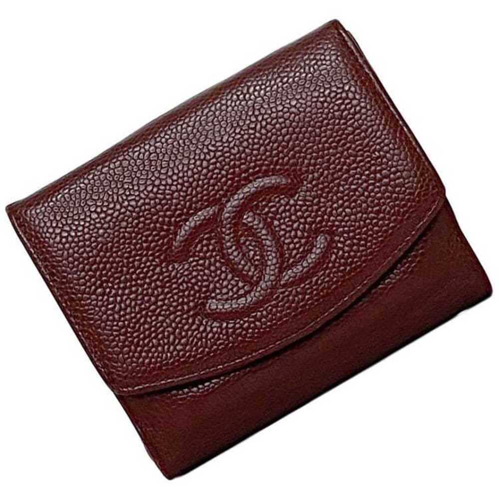 CHANEL Red Caviar Leather Logo Wallet